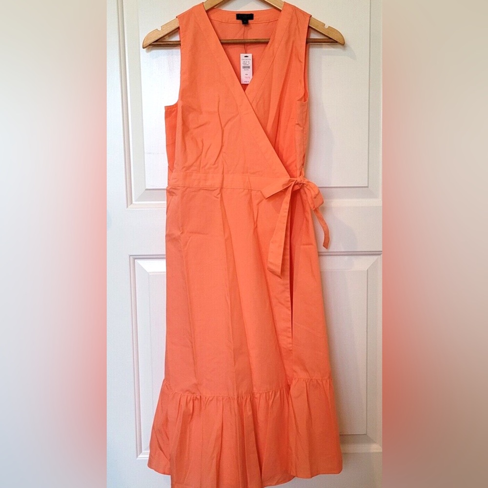 Talbots 100% Cotton Peach Orange Poplin Sleeveless Midi Dress - Picture 3 of 6